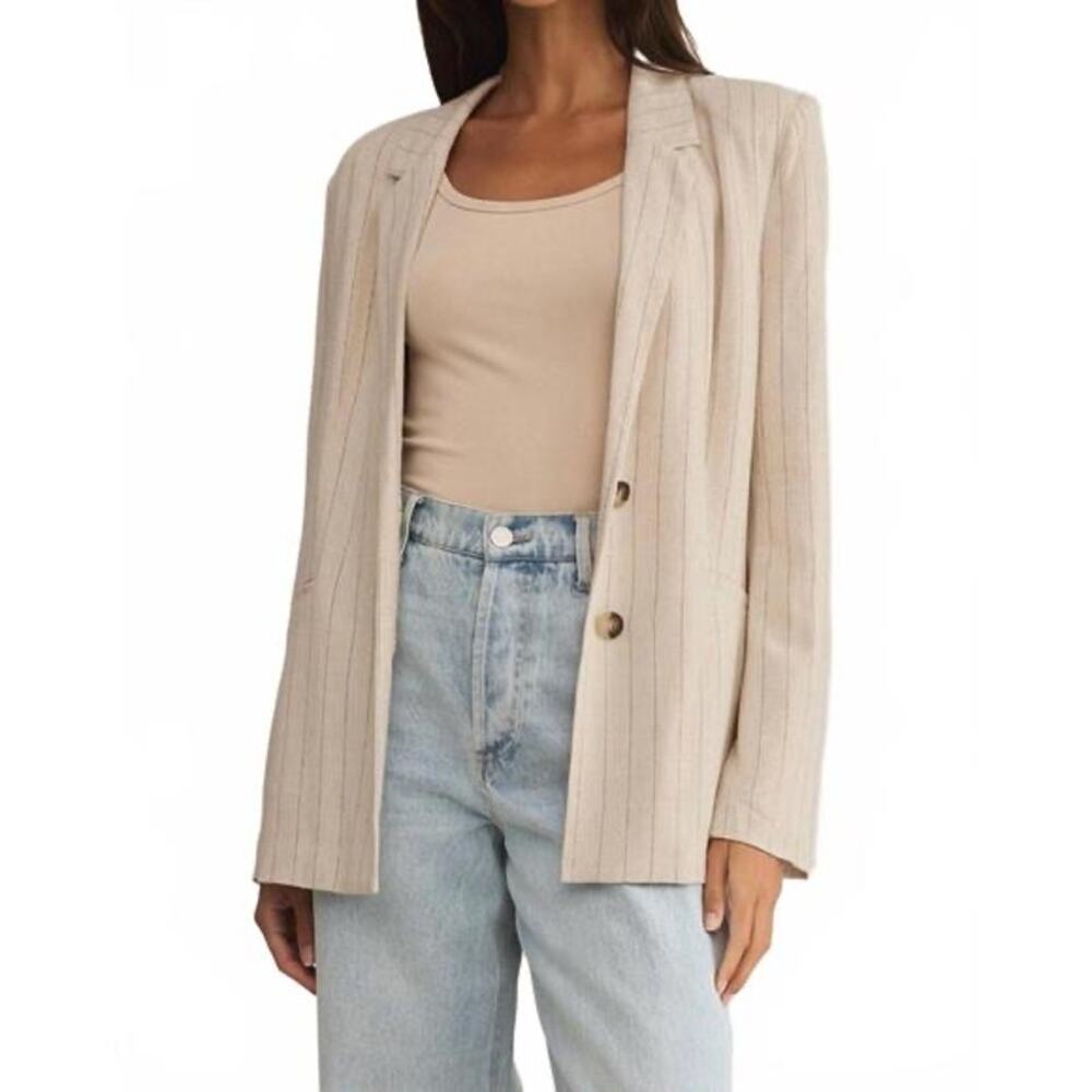 NWT Z Sz S Linen Blend Supply Livingston Pinstripe Blazer Flax Refined Chic